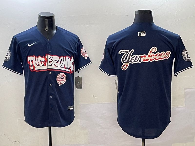 Men New York Yankees Blank Drak Blue four generations Joint Name 2025 Nike MLB Jersey style 9